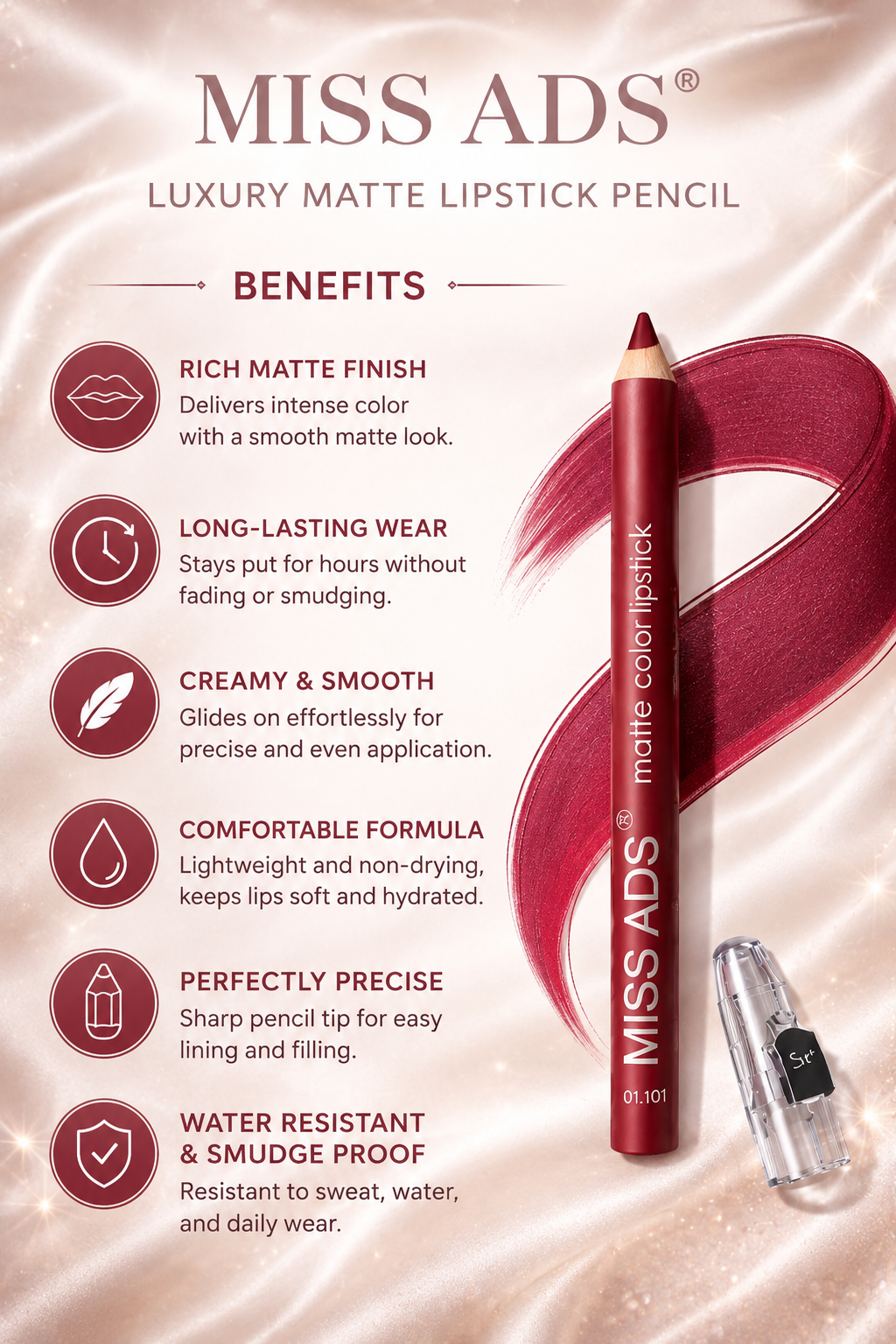 MISS ADS Long Lasting Matte Pencil Lipstick