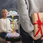 Artificial Colorful Flower Rose Gift Led Light On Galaxy Rose in Glass Dome Best Gifts