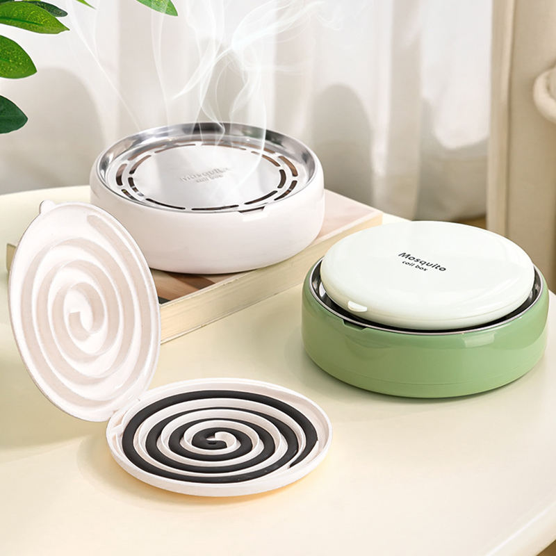 Solid Click-Separator Mosquito Coil Case with Press-Lift Divider Steel Heat Shield Smokeless Portable Sawtooth Storage Holder