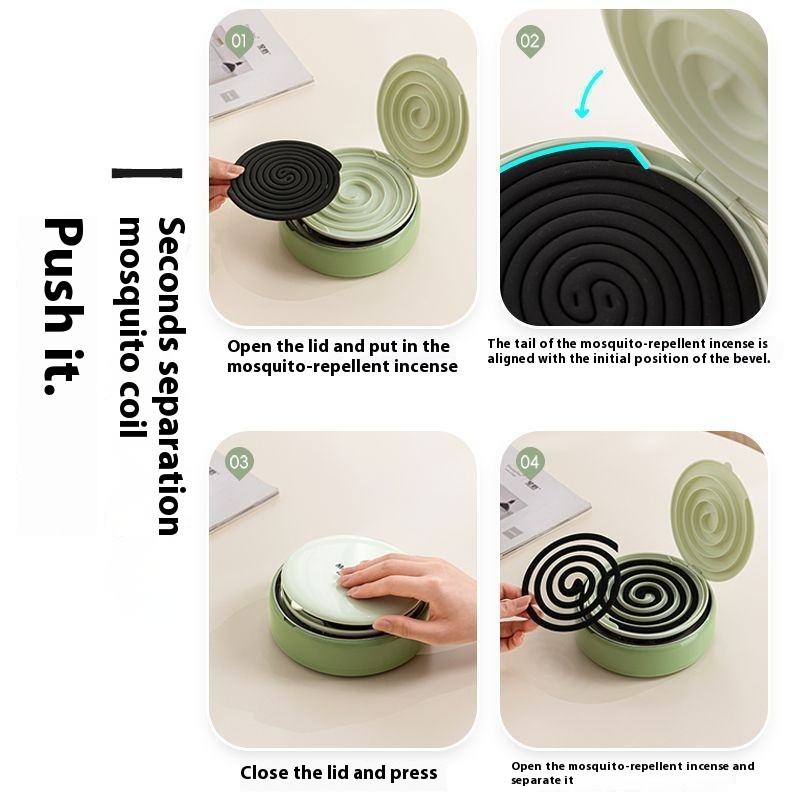 Solid Click-Separator Mosquito Coil Case with Press-Lift Divider Steel Heat Shield Smokeless Portable Sawtooth Storage Holder