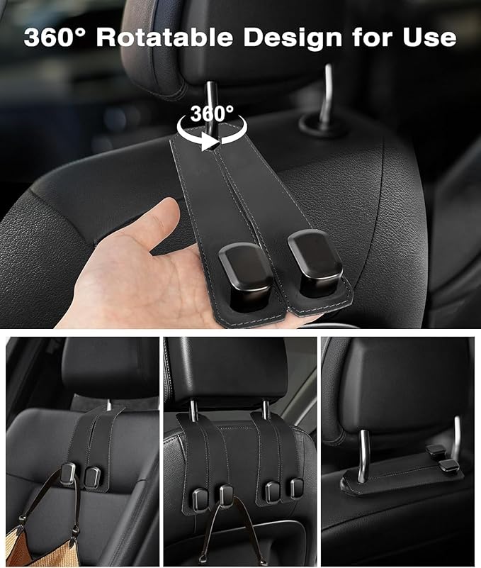 2 Pcs Leather Car Seat Headrest Hooks - Universal Multipurpose Backseat Organizer for Purses, Bags, Groceries & Phones