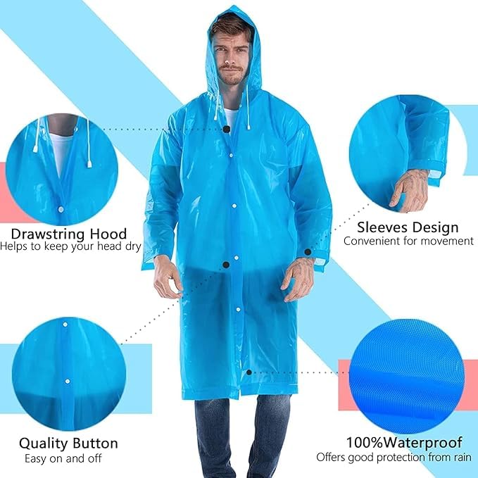 EVA Waterproof Rain Coat Hooded Full Sleeve Unisex Rainwear Poncho pack of 2