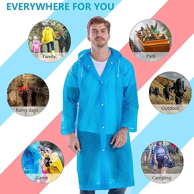 EVA Waterproof Rain Coat Hooded Full Sleeve Unisex Rainwear Poncho pack of 2