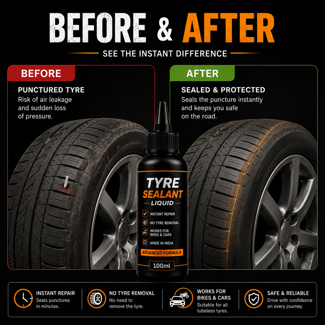Tyre Sealant Liquid 100ML EACH PACK OF 2